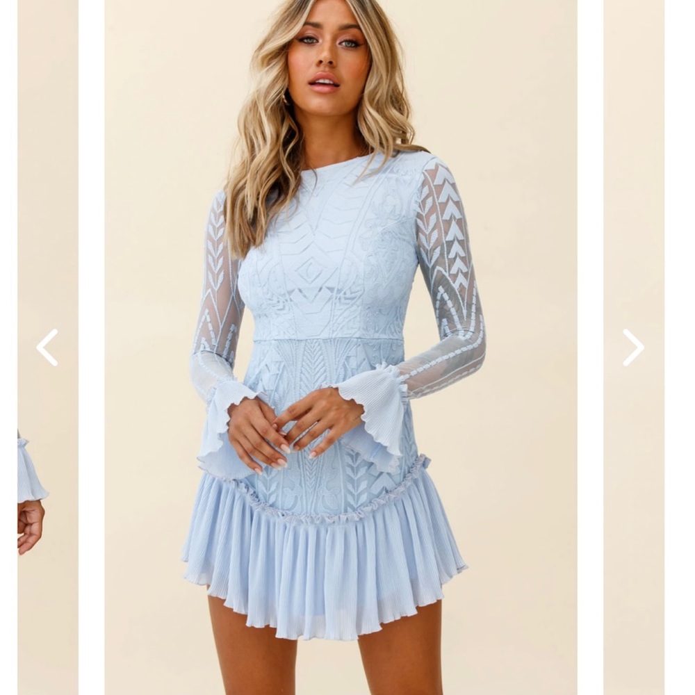 Dreamy Long Sleeve Mini Dress Steel Blue            SELFIE LESLIE - NWT
